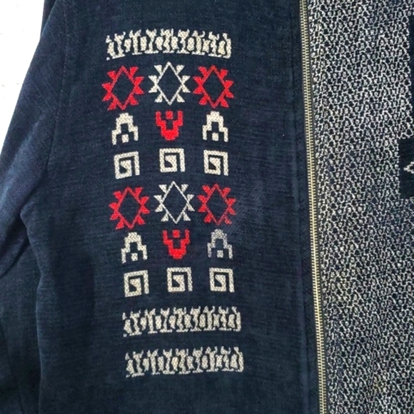Vintage Chico's Design Navy Blue Black Southwestern Full Zip Jacket Shacket Sz 2 - Picture 10 of 17